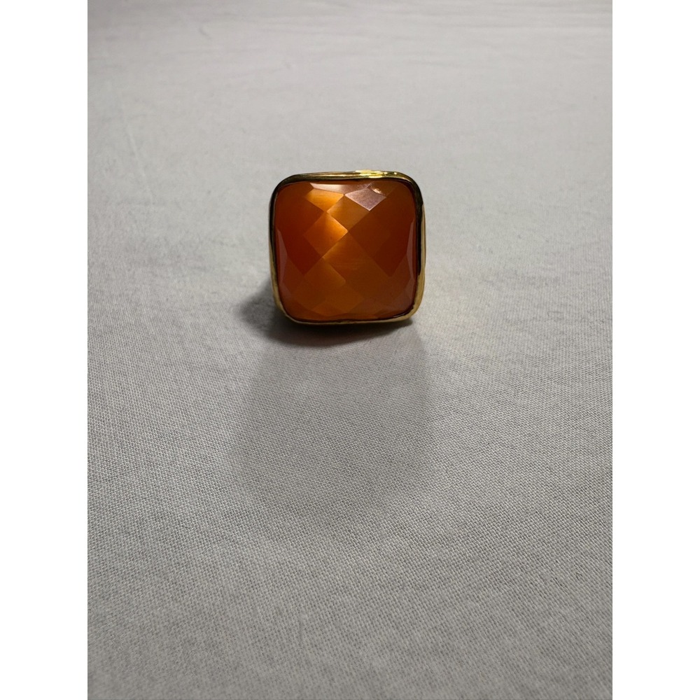 Statement Cocktail Ring Faceted Amber Orange Gemstone Gold‎ Tone Band